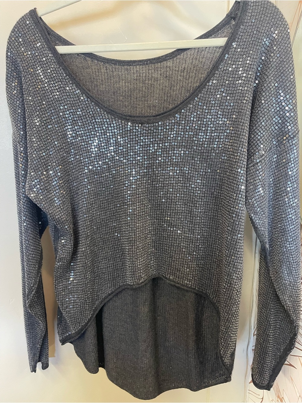 HEATHER Silver Sequin Long-Sleeve Top